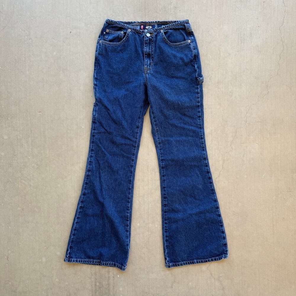 Bongo Carpenter Flare Jeans Junior Size 5 Y2K Dark Wash Low Rise Utility Denim